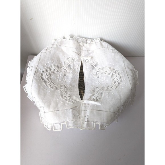 Vintage Bread Basket Cover Linen Embroidered Lace White Wedding Dinner Church - Picture 1 of 7